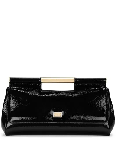 Dolce & Gabbana Large Sicily Patent Leather Clutch Bags In Black