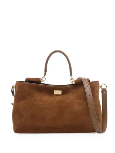 Dolce & Gabbana Borsa Vittoria Crossbody In Suede Con Manico In Pelle E Logo Metallico Dolce E Gabbana