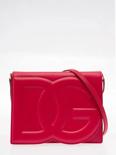 Dolce & Gabbana Logo Leather Shoulder Bag In Red