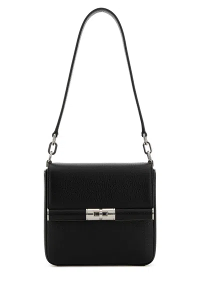 Dolce & Gabbana Marlene Black Shoulder Bag With Twist Closure And Logo On The Back In Hammered Leath