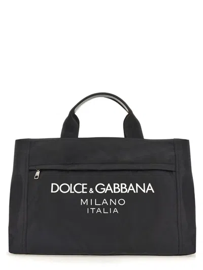 Dolce & Gabbana Borsone In Nylon Con Logo In Noir
