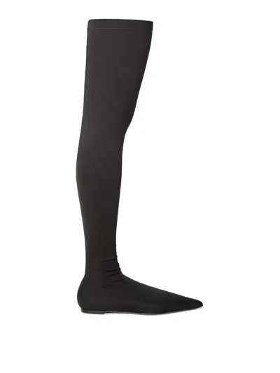 Dolce & Gabbana Black Leather Blend Stretch Boots