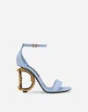 Dolce & Gabbana Bouclé Fabric Sandals With Baroque Dg Detail In Azure