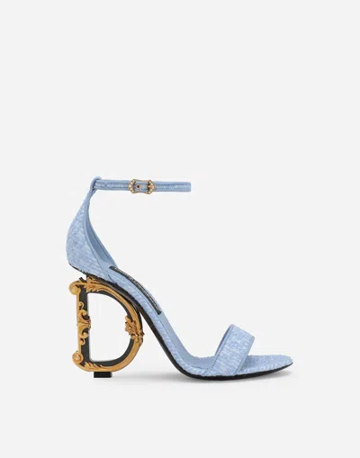 DOLCE & GABBANA BOUCLÉ FABRIC SANDALS WITH BAROQUE DG DETAIL