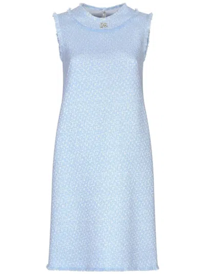 Dolce & Gabbana Tweed Sleeveless Dress In Blue