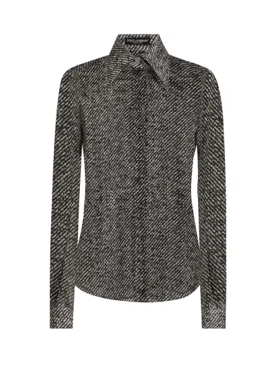 DOLCE & GABBANA BOUCLÉ PRINT SILK CHIFFON SHIRT