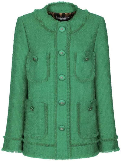 Dolce & Gabbana Embellished Wool-blend Jacket In Green