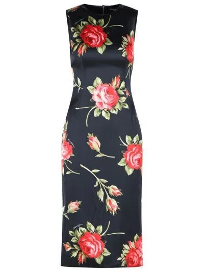 Dolce & Gabbana Women Black Dress With All-over Floral Print In Silk Woman In Multi