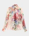 Dolce & Gabbana Bouquet Fantichi Sheer Chiffon Button-down Blouse In Beigprtflo