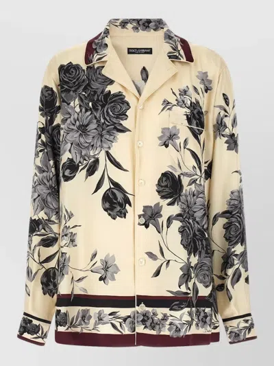 Dolce & Gabbana Bouquet Fiori Floral Long Sleeve Shirt In Brown