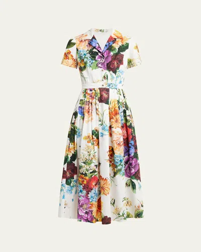 Dolce & Gabbana Bouquet Floral Poplin Short-sleeve Midi Shirtdress