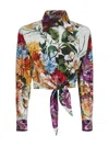 Dolce & Gabbana Multicolor Cropped Shirt With Tie Closure On The Front And All-over Floral Print In Cotton Woman In Multi