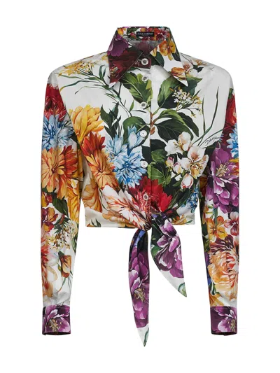 DOLCE & GABBANA BOUQUET FLOWER PRINT POPLIN TIED SHIRT