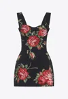 Dolce & Gabbana Floral-print Cotton Bustier Mini Dress In Multi