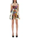 Dolce & Gabbana Multicolor Sleeveless Dress With Bustier Style Neckline And All-over Floral Print In Cotton Woman In Multi