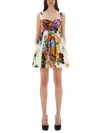 Dolce & Gabbana Multicolor Sleeveless Dress With Bustier Style Neckline And All-over Floral Print In Cotton Woman In Multi