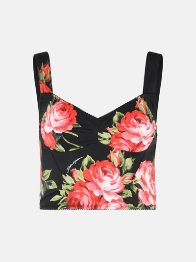 Dolce & Gabbana 'bouquet Rose' Black Cotton Blend Corset In Multi