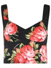 Dolce & Gabbana Top Nero In Seta Con Stampa Floreale Dolce E Gabbana In Black