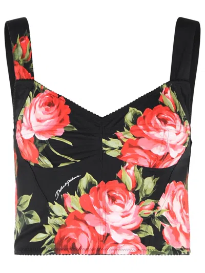 DOLCE & GABBANA DOLCE & GABBANA 'BOUQUET ROSE' BLACK COTTON BLEND CORSET WOMEN