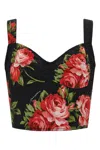 Dolce & Gabbana Top Nero In Seta Con Stampa Floreale Dolce E Gabbana In Black