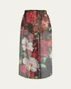 Dolce & Gabbana Bouquet Rose Chiffon Sheer Midi Skirt In Black