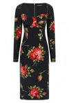 Dolce & Gabbana Rose-print Satin Long-sleeve Midi Dress In Black