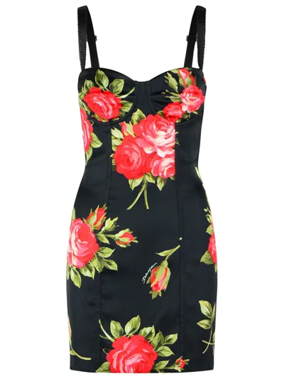 DOLCE & GABBANA DOLCE & GABBANA 'BOUQUET ROSE' DRESS IN BLACK VISCOSE BLEND