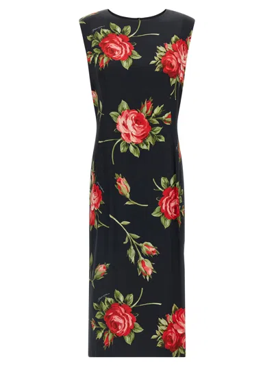 Dolce & Gabbana Women Black Dress With All-over Floral Print In Silk Woman In Multi