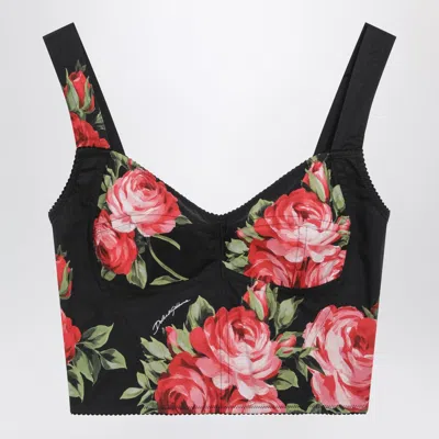 Bouquet Rose Print Cotton Bustier Top In Black In Multi from LUX LAIR