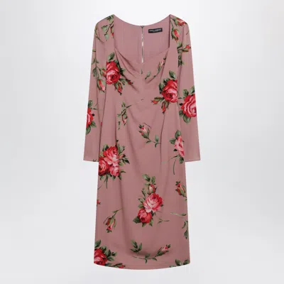 Dolce & Gabbana Bouquet Rose Print Sheath Dress In Pink