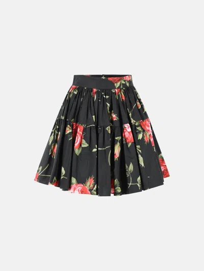 Dolce & Gabbana Kids' 'bouquet Rose' Print Short Skirt In Black Cotton