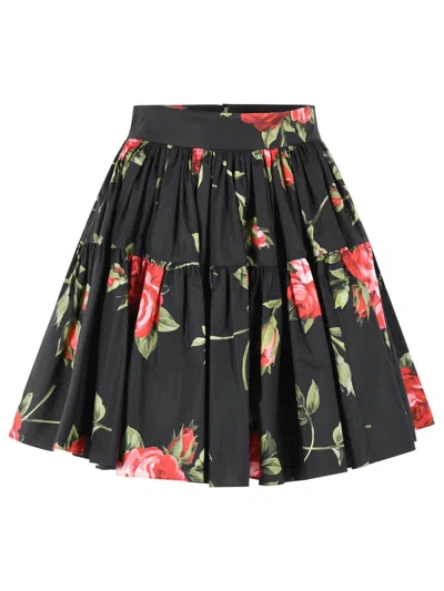 Dolce & Gabbana Black Mini Skirt With Floral Print Dolce E Gabbana