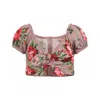 Dolce & Gabbana Women Pink Crop Top With Floral Print And Double Knot In Cotton Woman In Multi
