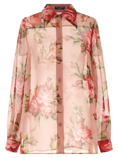 Dolce & Gabbana Bouquet Rose Shirt And Blouse Pink In Brown