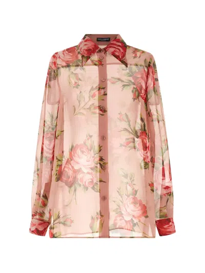 Dolce & Gabbana Bouquet Rose Shirt And Blouse Pink In Brown