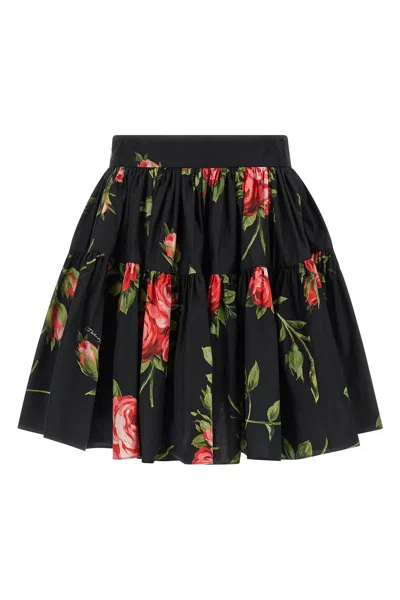 Dolce & Gabbana Black Mini Skirt With Floral Print Dolce E Gabbana