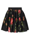 Dolce & Gabbana Mini Skirt With Rose Bouquet Print And Peplum Detail, Size 40 In Black