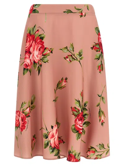 Dolce & Gabbana Rose Bouquet A Line High Waist Skirt In Pink