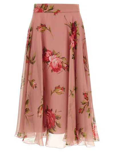 Dolce & Gabbana Rose Bouquet High Waist Sheer Skirt In Pink