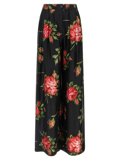Dolce & Gabbana Bouquet Rose Trousers In Black