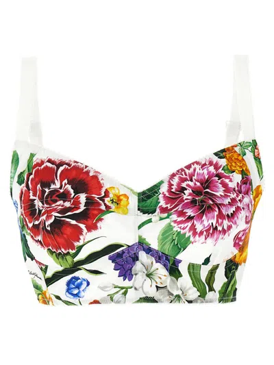 Dolce & Gabbana Printed Poplin Bustier Top In White