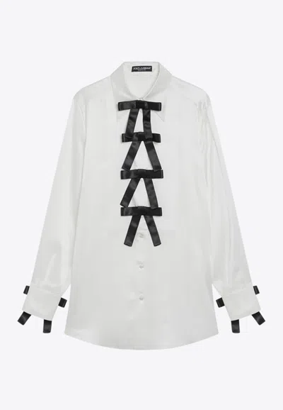 DOLCE & GABBANA BOW APPLIQUES SILK BUTTONED SHIRT
