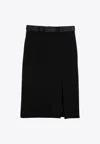 DOLCE & GABBANA BOW-BELT WOOL-BLEND KNEE-LENGTH SKIRT