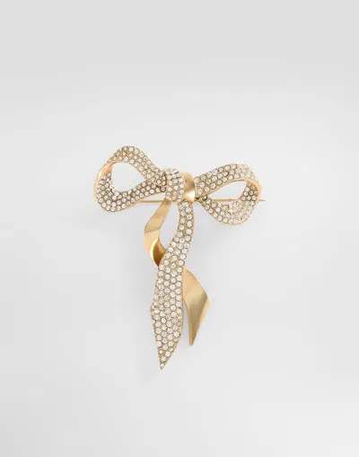Dolce & Gabbana Bow Brooch With Rhinestones In Gold