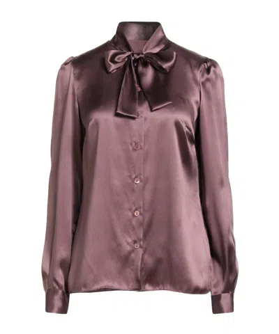 Dolce & Gabbana Bow Collar Satin Long Sleeve Blouse In Purple