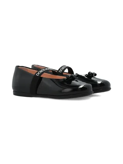 Dolce & Gabbana Babies' Bow-detail Ballerina Shoes In Black