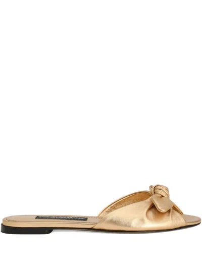 Dolce & Gabbana Bow-detail Leather Sandals In Yellow