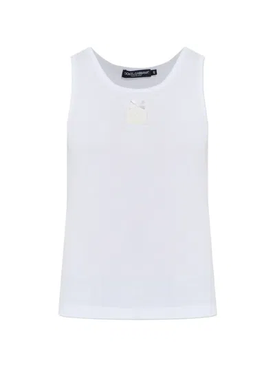 Dolce & Gabbana Bow-detail Logo-patch Tank Top In White