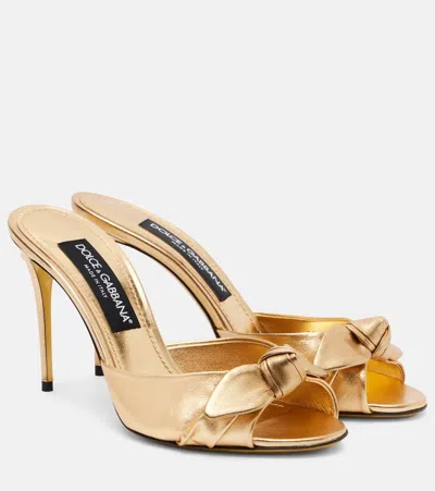 Dolce & Gabbana Bow-detail Metallic Leather Mules In Gold