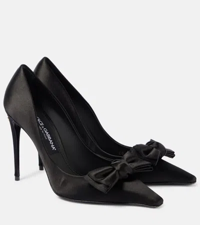 Dolce & Gabbana Silk Bow Stiletto Pumps In Nero Nero